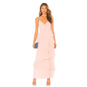 LPA Maxi Gown 253 Blush Coral Ruffle Wrap V Neck Chiffon Flowy Waist Tie XS
